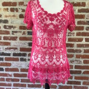 Versona Crochet Women’s Top - Fuchsia Size L NWOT
